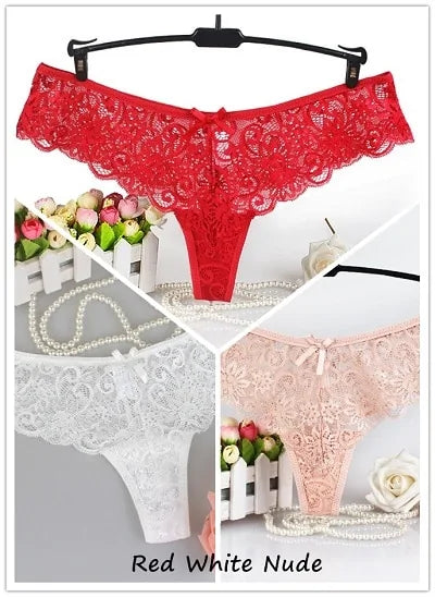 Lot de 3 thongs sexy en dentelle G-Strings culottes taille basse