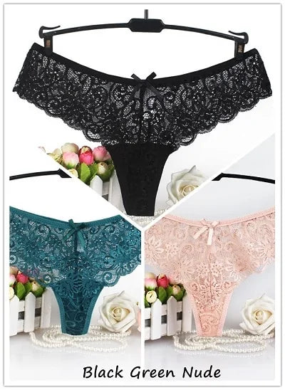 Lot de 3 thongs sexy en dentelle G-Strings culottes taille basse