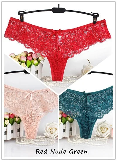 Lot de 3 thongs sexy en dentelle G-Strings culottes taille basse