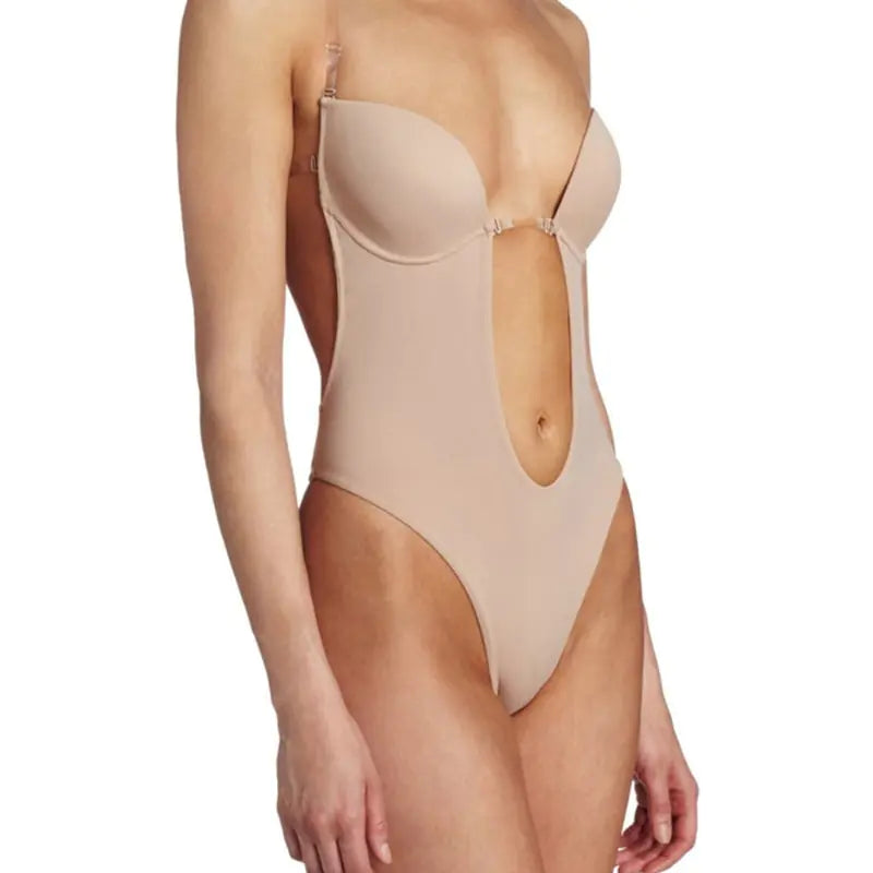 Body Sexy pour femmes, plongeant en U, dos nu, décolleté en v profond, sans couture, bas tanga, sous-vêtements rembourrés, Push Up, gaine amincissante, haut pour M6CD