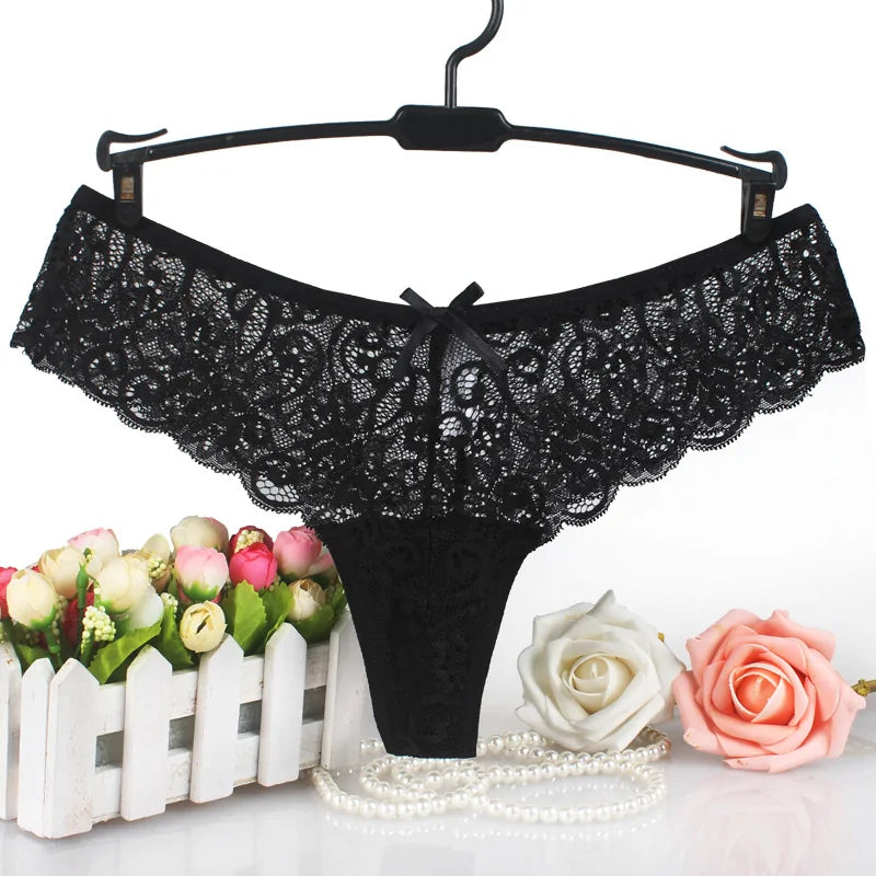 Lot de 3 thongs sexy en dentelle G-Strings culottes taille basse