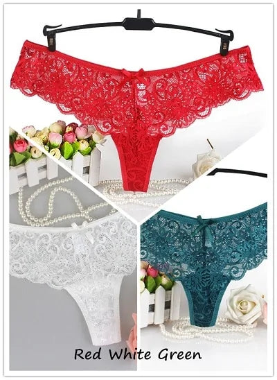 Lot de 3 thongs sexy en dentelle G-Strings culottes taille basse