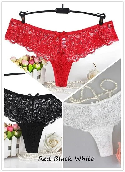 Lot de 3 thongs sexy en dentelle G-Strings culottes taille basse