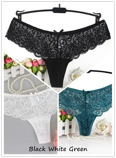 Lot de 3 thongs sexy en dentelle G-Strings culottes taille basse