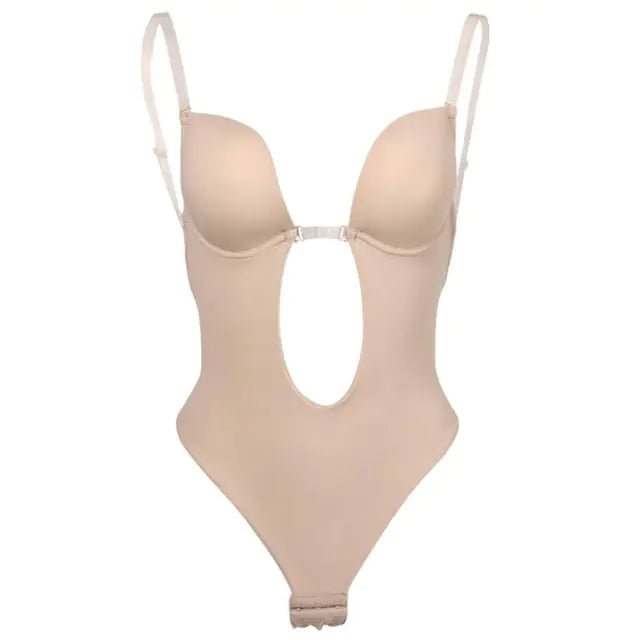 Body Sexy pour femmes, plongeant en U, dos nu, décolleté en v profond, sans couture, bas tanga, sous-vêtements rembourrés, Push Up, gaine amincissante, haut pour M6CD