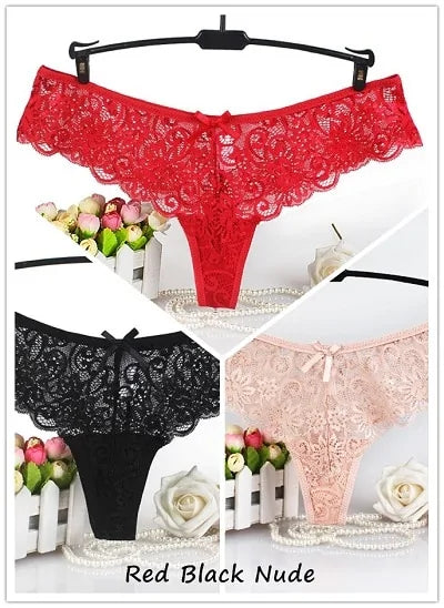 Lot de 3 thongs sexy en dentelle G-Strings culottes taille basse